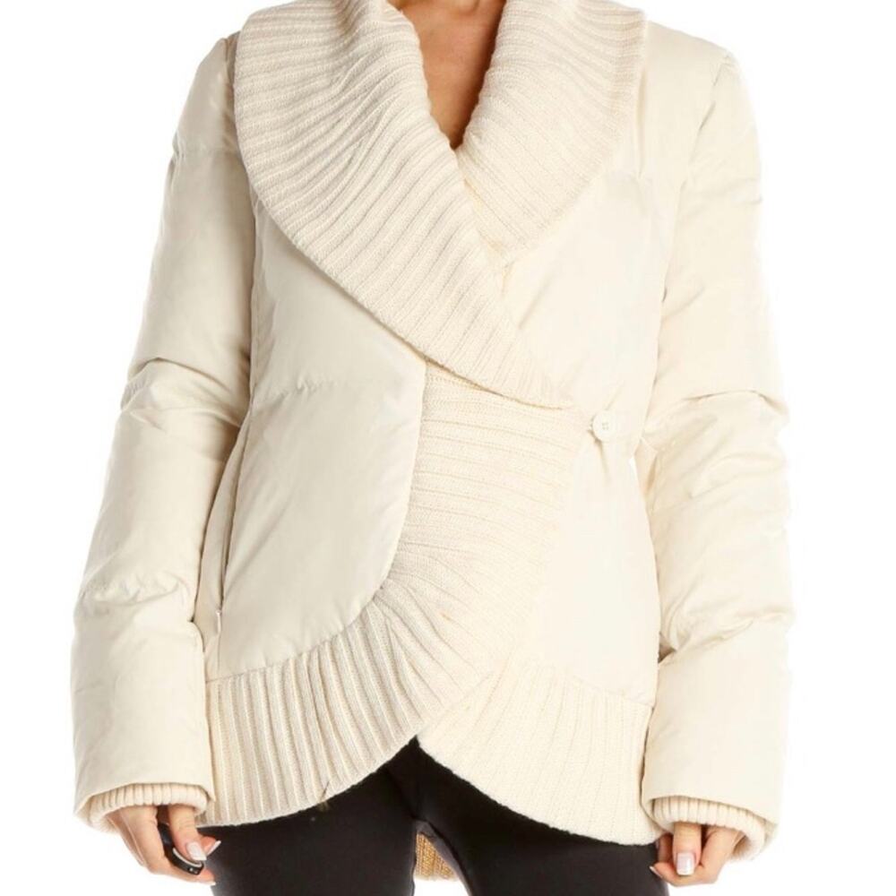 BCBGMaxAzria Down Puffer Knit Jacket Ivory Cream XS
